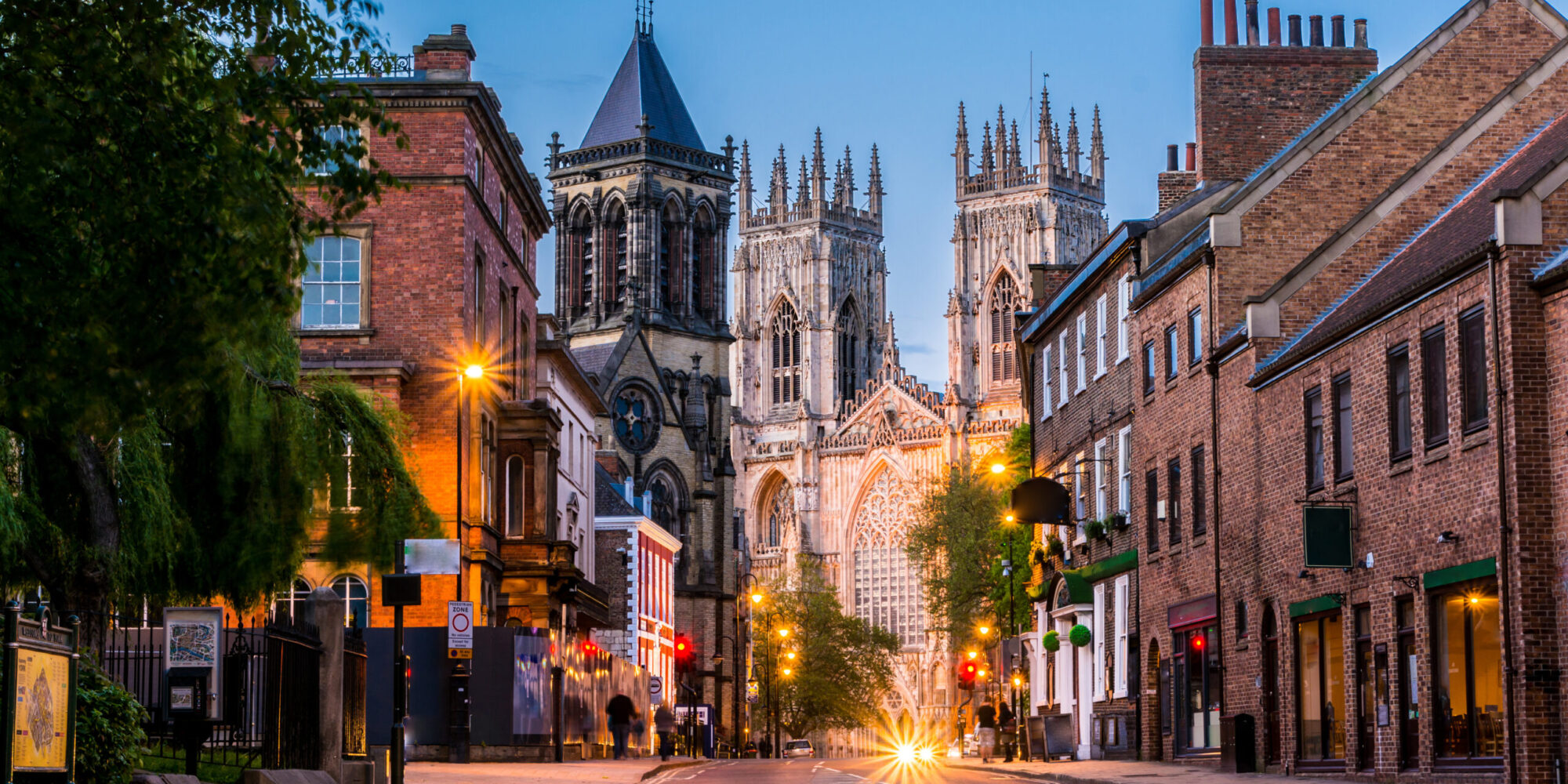 York city view York evening cityscape view from the street with York Minster in the background.